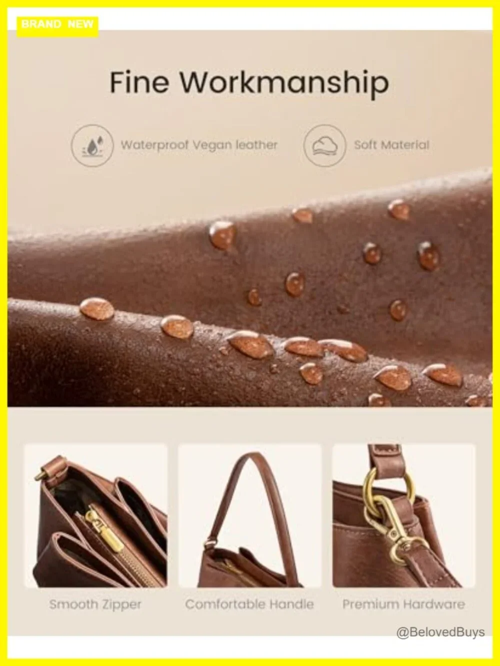 Vegan Leather Hobo Bag with Triple Compartments Adjustable Strap